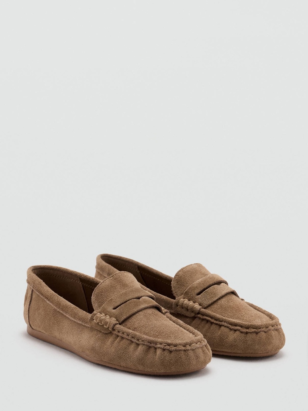 MANGO Women's Suede Penny Loafers in Brown size 8.5